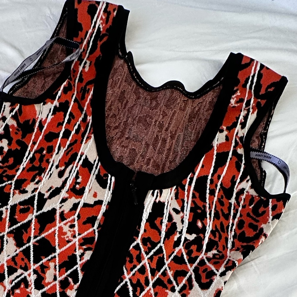 Herve Leger vintage dress Sleeveless Scoop Neck Midi size small leopard print - Picture 7 of 8